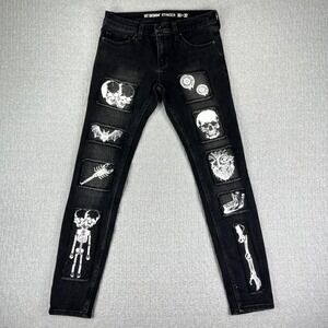 Hot Topic Goth core death rock/Roll Jeans Men 30x32(28X29) Black Skeleton Skull